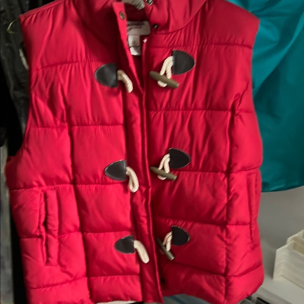Red Puffer Vest with Toggle Closures
